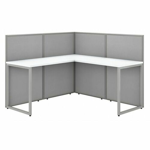 Bush Business Furniture Easy Office 60W L Shaped Cubicle Desk Workstation with 45H Panels - 60" x 60"45 - Material: Fabric, Thermofused Laminate (TFL) - Finish: Pure White, Silver Gray, Thermofused Laminate (TFL) - Durable, Cable Management, Wear Resistan