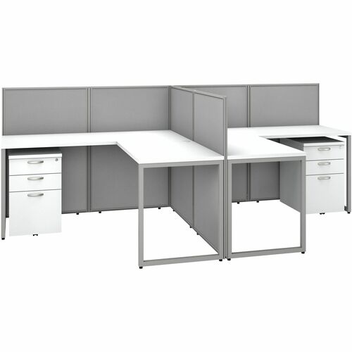 Bush Business Furniture Easy Office 60W 2 Person L Shaped Cubicle Desk with Drawers and 45H Panels - 1" Top, 60" x 119"45, 60" Desk, 45 Panel, 60" x 24" Desk, 36" x 24" Return - 6 x File Drawer(s) - Material: Fabric - Finish: Pure White, Silver Gray, Ther