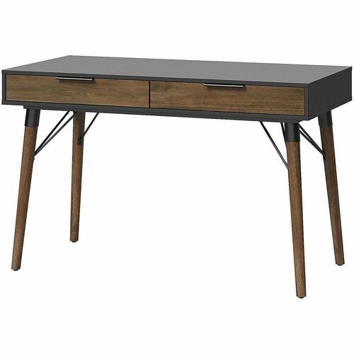 Elle Décor Dani 47"W Writing Desk, Old World Rustic Pine/Dusk Gray - Rectangle Top - Four Leg Base - Mid-Century Modern Style - 2 Drawers - 50" Table Top Width x 47" Width - Home Office - Gray Dusk, Old World Rustic Pine - 1 Each