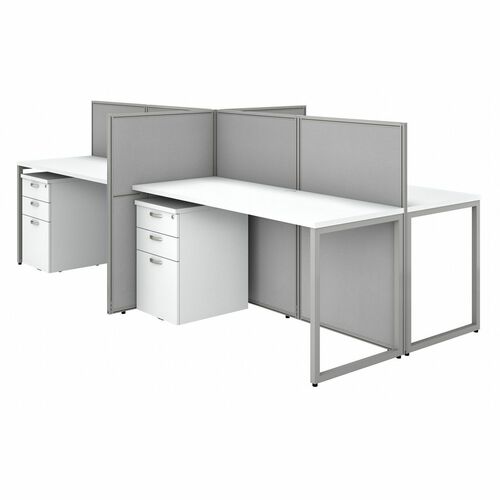 Bush Business Furniture Easy Office 60W 4 Person Cubicle Desk with File Cabinets and 45H Panels - 1" Table Top, 60" Desk, 45 Panel, 60" x 24" Work Surface - 12 x File Drawer(s) - Material: Fabric - Finish: Pure White, Silver Gray, Thermofused Laminate (TF