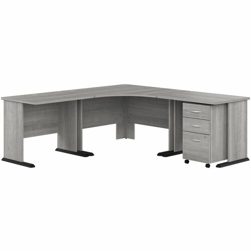 Bush Business Furniture Studio A 83W Large Corner Desk with 3-Drawer Mobile File Cabinet - 82.8" x 82.8"29.7" - 3 x File, Box Drawer(s) - Finish: Thermoplastic Laminate, Platinum Gray