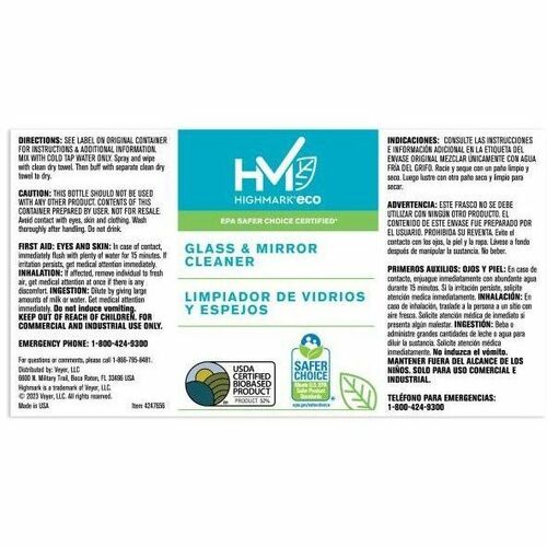 Highmark® Secondary Label, Glass Cleaner - Waterproof - x 7" Width x 3 3/4" Length - Full Sheet - Permanent Adhesive - Rectangle - Assorted - Water Resistant - Damage Resistant, Chemical Resistant, Self-adhesive, Tear Resistant, Pre-printed, Fade Resi