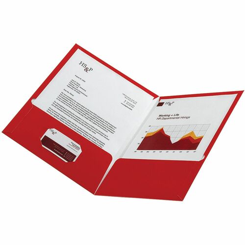 Office Depot® Brand Laminated Paper 2-Pocket Folders, Red, Pack Of 10 - 8 1/2" x 11" - 100 Sheets Capacity - 2 Pocket(s) - Paper - Red - 10 Pack