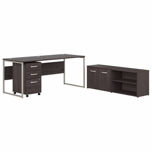 Bush Business Furniture Hybrid Storm Gray Desking Unit - 29.4" x 71"29.9" - File Drawer(s) - Finish: Storm Gray