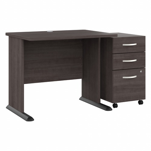 Bush Business Furniture Studio A 36W Computer Desk with 3-Drawer Mobile File Cabinet - 26.8" x 35.6"29.7" - 3 x File, Box Drawer(s) - Finish: Thermoplastic Laminate, Storm Gray