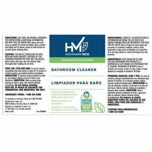 Highmark® Secondary Labels, Bath Cleaner - Waterproof - x 7" Width x 3 3/4" Length - Full Sheet - Permanent Adhesive - Rectangle - Assorted - Water Resistant - Damage Resistant, Chemical Resistant, Self-adhesive, Tear Resistant, Pre-printed, Fade Resi