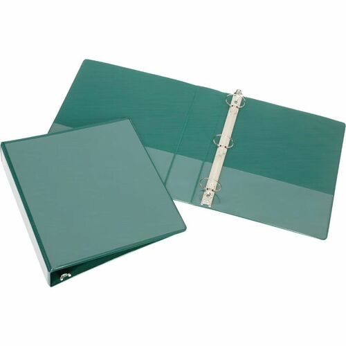 SKILCRAFT® Round Ring View Binder - 3" Binder Capacity - Letter - 3 Ring(s) - Fastener(s): Round Ring - Pocket(s): Inside Front & Back - Vinyl - Green - Recycled - Clear Overlay, Heavy Duty, Tear Resistant, Crack Resistant, BPA Free - 1 Each