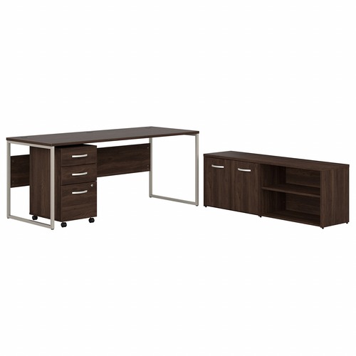 Bush Business Furniture Hybrid Collection Desking - 29.4" x 71"29.9" - File Drawer(s) - Finish: Black Walnut