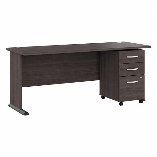 Bush Business Furniture Studio A 72W Computer Desk with 3-Drawer Mobile File Cabinet - 26.8" x 71.5"29.7" - 3 x File, Box Drawer(s) - Finish: Thermoplastic Laminate, Storm Gray