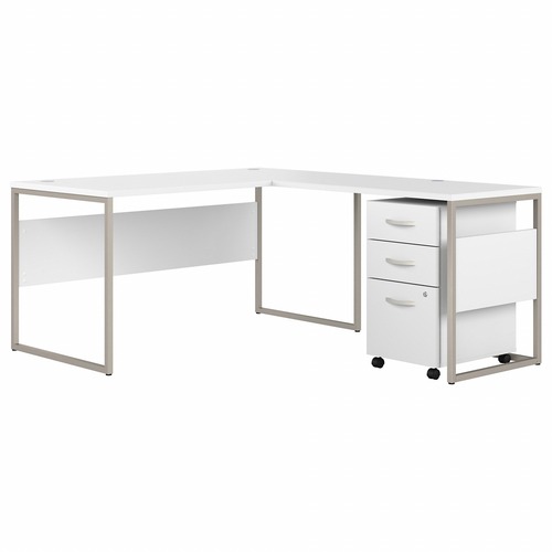 Bush Business Furniture Hybrid Collection White Desking - 71.3" x 59.5"29.9" - 3 x File, Box Drawer(s) - Finish: White