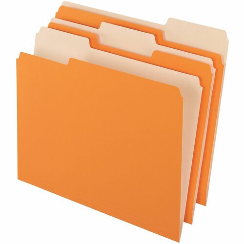 Office Depot® Brand 2-Tone File Folders, 1/3 Tab, Letter Size, Orange, Pack Of 100 - 8 1/2" x 11" - Capacity3/4" Expansion - Top Tab Location - Assorted Tab Position - Paper - Orange - 10% Recycled - 100