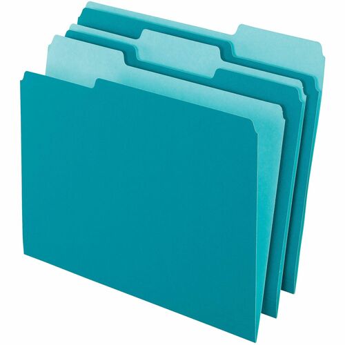 Office Depot® Brand 2-Tone File Folders, 1/3 Tab, Letter Size, Teal, Pack Of 100 - 8 1/2" x 11" - Capacity3/4" Expansion - Top Tab Location - Assorted Tab Position - Paper - Teal - 10% Recycled - 100