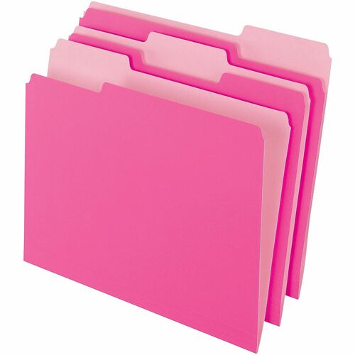 Office Depot® Brand 2-Tone File Folders, 1/3 Tab, Letter Size, Pink, Pack Of 100 - 8 1/2" x 11" - Capacity3/4" Expansion - Top Tab Location - Assorted Tab Position - Paper - Pink - 10% Recycled - 100