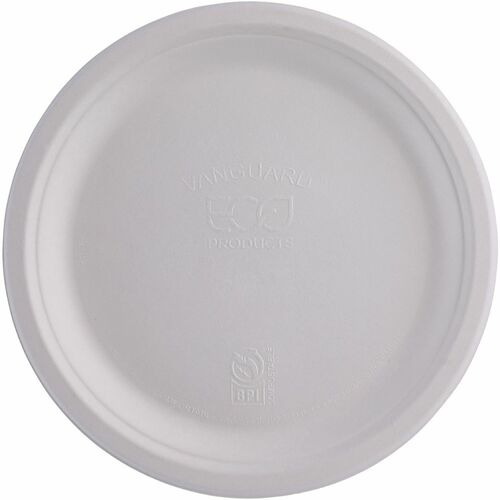 Eco-Products Vanguard 10" Sugarcane Plates - Breakroom - Disposable - Microwave Safe - 10" Diameter - White - Sugarcane Fiber Body - 500 / Carton