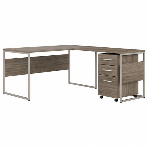 Bush Business Furniture Hybrid Collection Hickory Desking - 71.3" x 59.5"29.9" - 3 x File, Box Drawer(s) - Finish: Modern Hickory