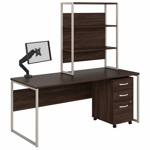 Bush Business Furniture Hybrid Collection Desking - 29.4" x 71"72.3" - 3 Drawer(s) - Finish: Black Walnut