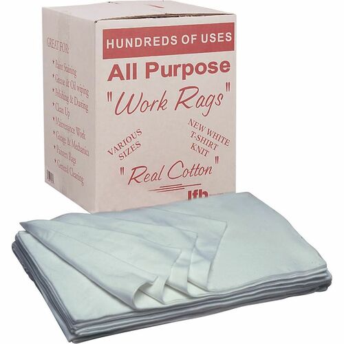 SKILCRAFT® Work Rags - For Multipurpose - Cotton - White - 5 / Box