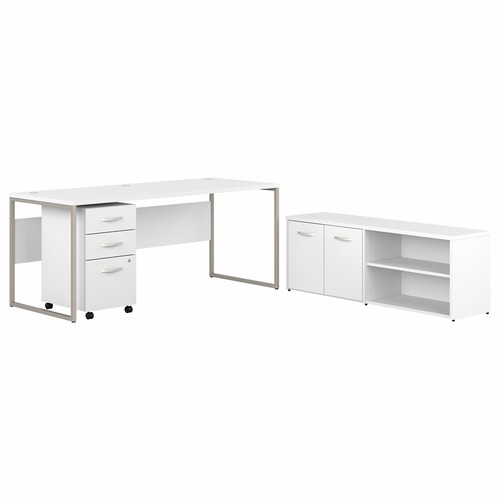 Bush Business Furniture Hybrid Collection White Desking - 29.4" x 71"29.9" - File Drawer(s) - Finish: White