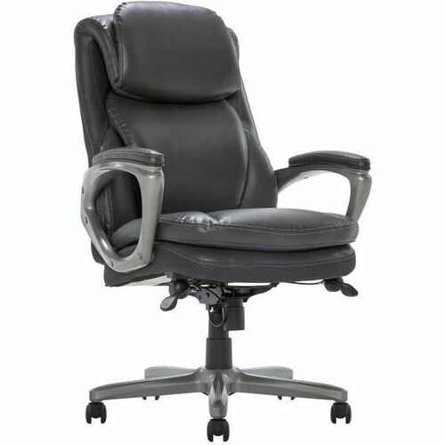 Serta® Smart Layers™ Arlington AIR™ Ergonomic Bonded Leather High-Back Executive Office Chair, Dark Gray/Silver - Dark Gray Seat Color - Faux Leather, Bonded Leather, Vinyl, Wood Seat Material - Bonded Leather, Faux Leather Back Material -