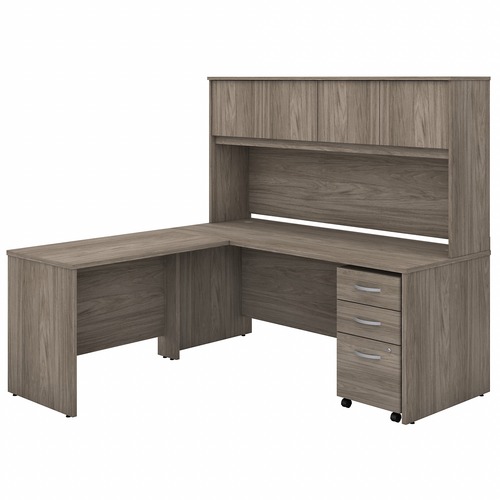 Bush Business Furniture Studio C L Shaped Desk - 71" x 71.1"65.9" - 3 x File, Box Drawer(s) - 4 Door(s) - Finish: Modern Hickory, Thermofused Laminate (TFL)