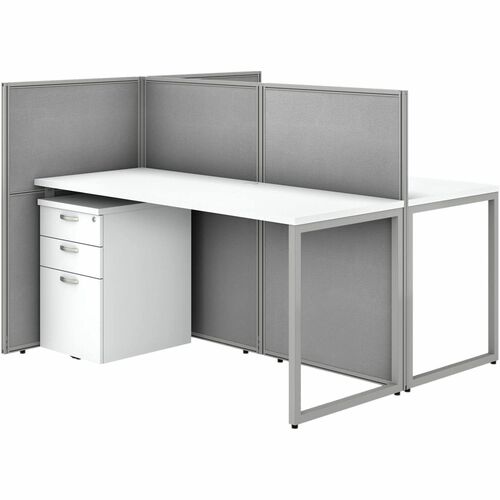 Bush Business Furniture Easy Office 60W 2 Person Cubicle Desk with File Cabinets and 45H Panels - 60" x 60"45 - 3 Drawer(s) - Material: Thermofused Laminate (TFL), Fabric - Finish: Pure White, Silver Gray, Thermofused Laminate (TFL) - Mobility, Durable, C
