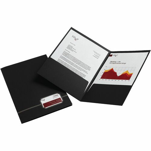 Office Depot® Brand Executive 2-Pocket Linen Folder, Black With Gold Trim, Pack Of 4 - 8 1/2" x 11" - 200 Sheets Capacity - 2 Pocket(s) - Paper - Black, Gold - 10% Recycled - 4 Pack