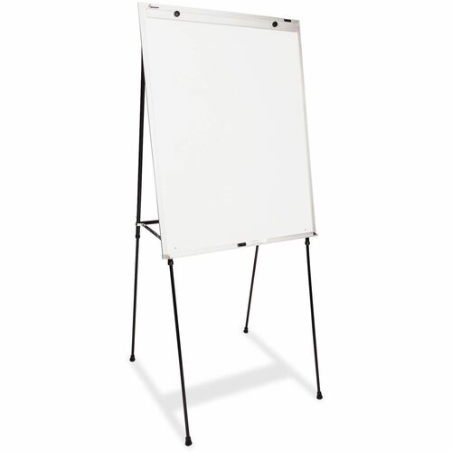 SKILCRAFT® Dry-erase Board Steel Easel - Silver/Black Melamine Surface - Silver Frame - Tabletop - Adjustable, Adjustable Leg, Sturdy, Non-skid Rubber Feet, Accessory Tray - 1 Each