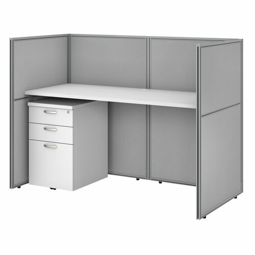 Bush Business Furniture Easy Office 60W Cubicle Desk with File Cabinet and 45H Closed Panels Workstation - 1" Surface, 61" x 31"45, 60" x 24" Desktop, 45 Panel - 3 x File Drawer(s) - Material: Fabric - Finish: Pure White, Silver Gray, Thermofused Laminate