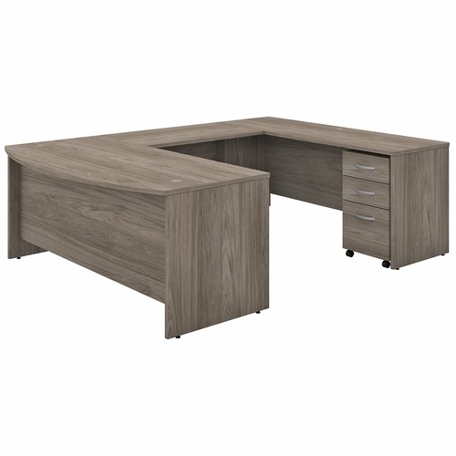 Bush Business Furniture Studio C Front U Station with 3-Drawer Mobile Pedestal - 3 x File, Box Drawer(s) - 4 Door(s) - Finish: Thermofused Laminate (TFL), Modern Hickory