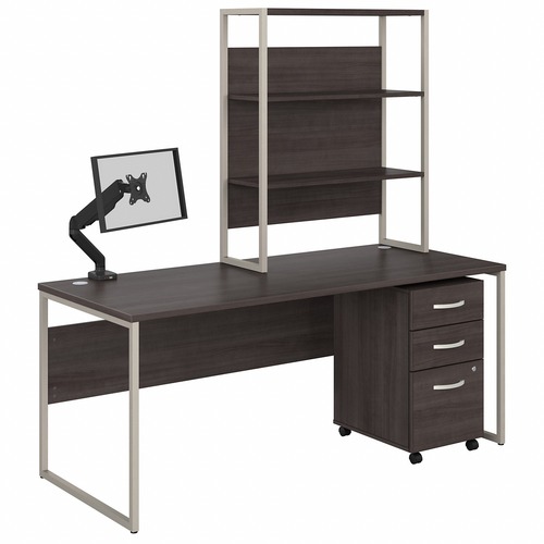 Bush Business Furniture Hybrid Collection Desking - 29.4" x 71"72.3" - 3 Drawer(s) - Finish: Storm Gray