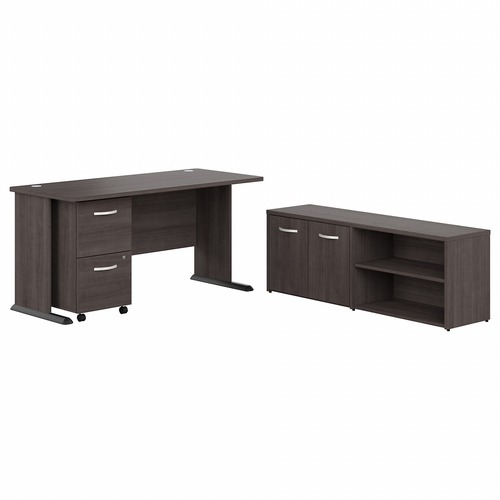 Bush Business Furniture Studio A 60W Computer Desk with Mobile File Cabinet and Low Storage Cabinet - 26.8" x 59.6"29.7" - 2 x File Drawer(s) - 2 Shelve(s) - 1 Adjustable Shelf(ves) - Finish: Thermoplastic Laminate, Storm Gray