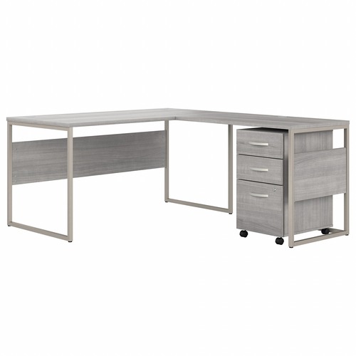 Bush Business Furniture Hybrid Platinum Gray Desking - 71.3" x 59.5"29.9" - 3 x File, Box Drawer(s) - Finish: Platinum Gray