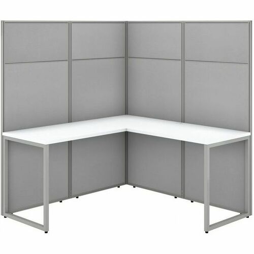 Bush Business Furniture Easy Office 60W L Shaped Cubicle Desk with File Cabinet and 45H Panels - 60" x 60"45 - 3 x File Drawer(s) - Material: Fabric, Thermofused Laminate (TFL) - Finish: Pure White, Silver Gray, Thermofused Laminate (TFL) - Durable, Cable