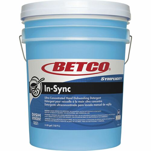 Betco Simplicity In-Sync Dishwashing Liquid - 640 fl oz (20 quart) - 7.5 to 8.5 pH - Fresh Ozonic Scent - Film-free - Blue - 1 Each