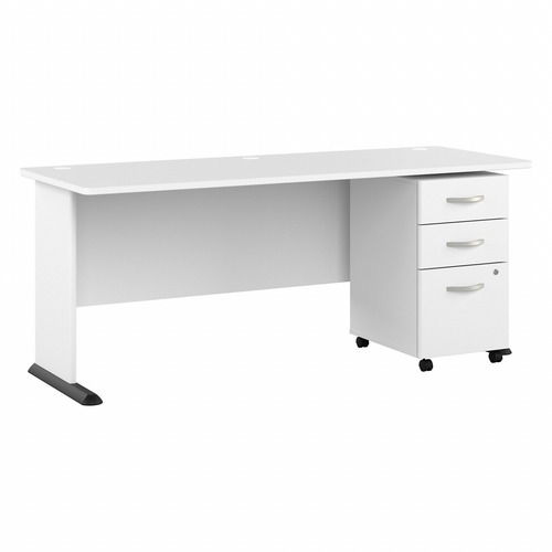 Bush Business Furniture Studio A 72W Computer Desk with 3-Drawer Mobile File Cabinet - 26.8" x 71.5"29.7" - 3 x File, Box Drawer(s) - Finish: Thermoplastic Laminate, White