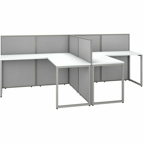 Bush Business Furniture Easy Office 60W 2 Person L Shaped Cubicle Desk Workstation with 45H Panels - 1" Top, 60" x 119"45, 36" x 24" Return - 2 x File Drawer(s) - Material: Fabric - Finish: Pure White, Silver Gray, Thermofused Laminate (TFL) - Durable, Ca