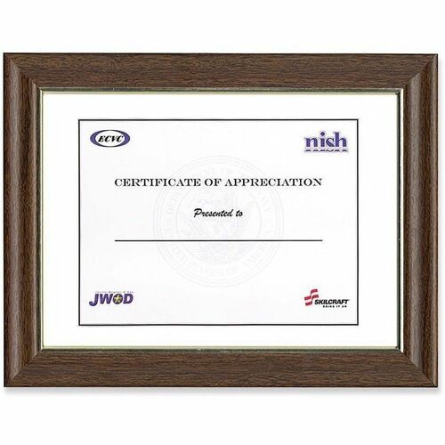 SKILCRAFT® Style B Wood Picture Frame - 8.50" x 11" Frame Size - Wall Mountable - Vertical, Horizontal - Walnut - Wood, Vinyl - Walnut - 12 / Carton