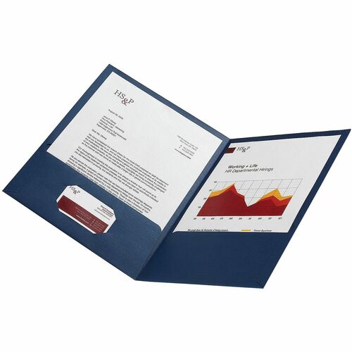 Office Depot® Brand Linen 2-Pocket Folder, Letter Size, Navy, Pack Of 5 - 8 1/2" x 11" - 100 Sheets Capacity - 2 Pocket(s) - Linen - Navy - 10% Recycled - 5 Pack