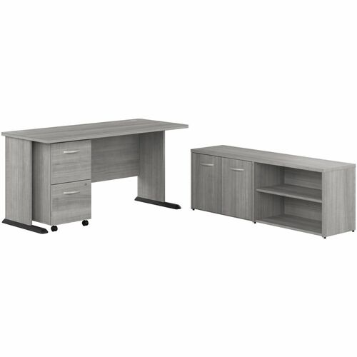 Bush Business Furniture Studio A 60W Computer Desk with Mobile File Cabinet and Low Storage Cabinet - 26.8" x 59.6"29.7" - 2 x File Drawer(s) - 2 Shelve(s) - 1 Adjustable Shelf(ves) - Finish: Thermoplastic Laminate, Platinum Gray