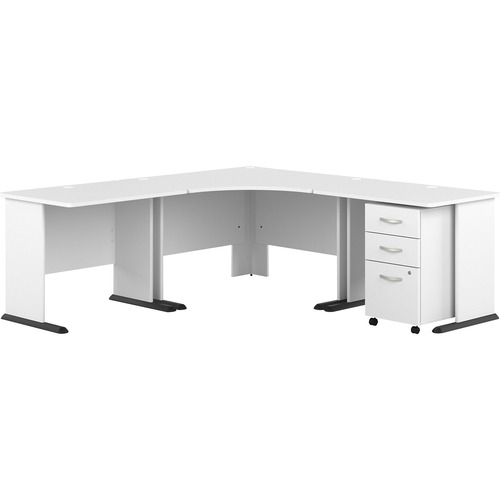 Bush Business Furniture Studio A 83W Large Corner Desk with 3-Drawer Mobile File Cabinet - 82.8" x 82.8"29.7" - 3 x File, Box Drawer(s) - Finish: Thermoplastic Laminate, White