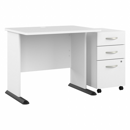 Bush Business Furniture Studio A 36W Computer Desk with 3-Drawer Mobile File Cabinet - 26.8" x 35.6"29.7" - 3 x File, Box Drawer(s) - Finish: Thermoplastic Laminate, White