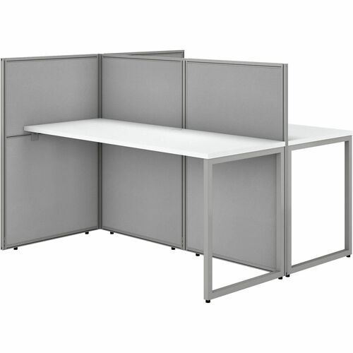 Bush Business Furniture Easy Office 60W 2 Person Cubicle Desk Workstation with 45H Panels - 1" Surface, 60" x 60"45, 60" Desk, 45 Panel, 60" x 24" Desktop - Material: Fabric - Finish: Pure White, Silver Gray, Thermofused Laminate (TFL) - Durable, Cable Ma