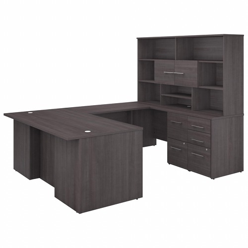 Bush Business Furniture Office 500 Storm Gray Desk - 100.4" x 71"70.1" - 5 x File, Box Drawer(s) - Finish: Storm Gray, Thermofused Laminate (TFL)