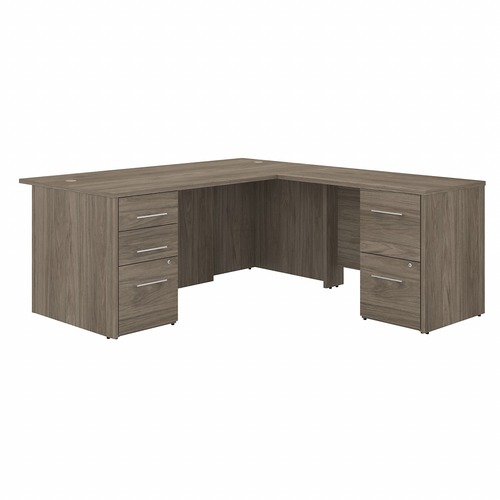 Bush Business Furniture Office 500 Black Walnut Desk - 77.1" x 71"29.8" - 5 x File, Box Drawer(s) - Finish: Modern Hickory, Thermofused Laminate (TFL)