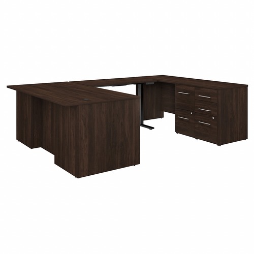 Bush Business Furniture Office 500 Black Walnut Desk - 108.4" x 71"29.8" - 5 x File, Box Drawer(s) - Finish: Black Walnut, Thermofused Laminate (TFL)