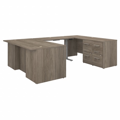 Bush Business Furniture Office 500 Collection Desk - 108.4" x 71"29.8" - 5 x File, Box Drawer(s) - Finish: Modern Hickory, Thermofused Laminate (TFL)