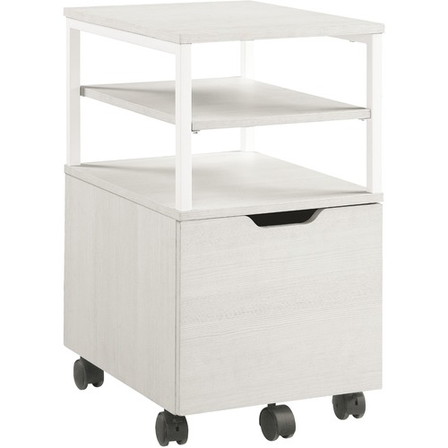 OSP Designs Contempo Mobile Storage Cart with File Drawer - 3 Shelf - 16.8" Width x 19.5" Depth x 27" Height - White Metal Frame - White Oak