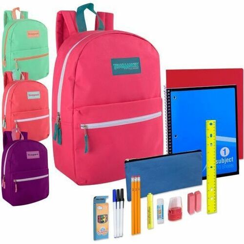 Trailmaker Backpack And 20-Piece School Supply Set, 4 Assorted Colors, Pack Of 24 Sets - 24 / Pack