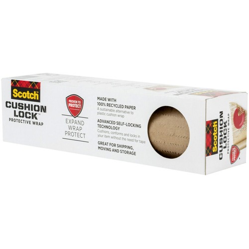 Scotch Cushion Lock Protective Wrap - 30 ft Width x 12.38" Length - Damage Resistant, Easy to Use, Easy Tear - 26 lb Basis Weight - Paper - Brown - 1 Roll