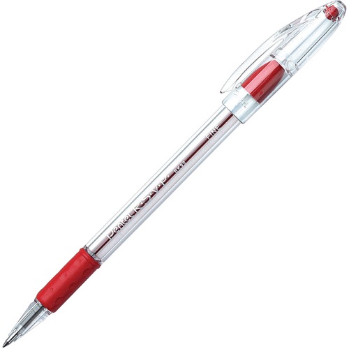 Pentel R.S.V.P. Ballpoint Stick Pens - Fine Pen Point - 0.7 mm Pen Point Size - Refillable - Red - Clear Barrel 